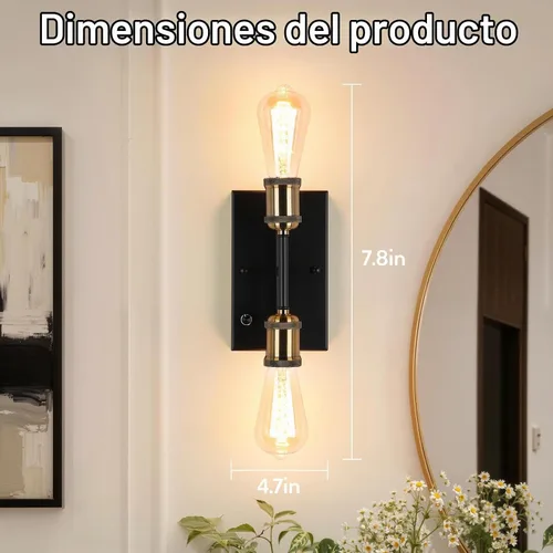 Vista 6 de Lightess Aplique de pared de baño con interruptor regulable estilo casa