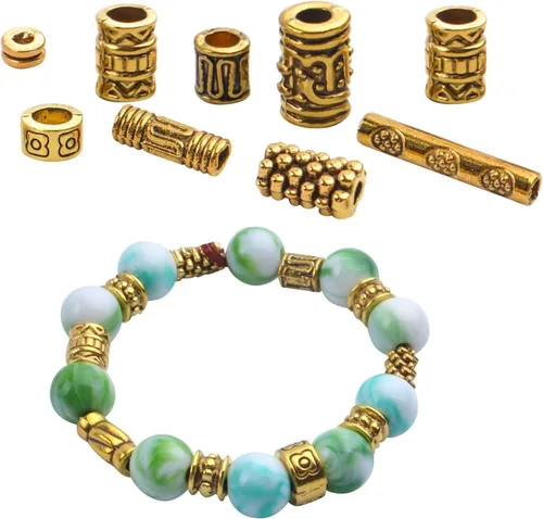 Vista 3 de BronaGrand 3.53 oz (alrededor de 220-300 unidades) cuentas espaciadoras de columna de oro antiguo, abalorios, collares, dijes, accesorios para Oro