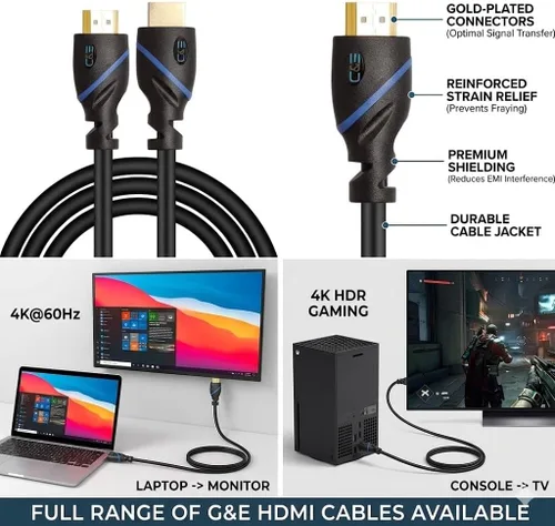 Vista 6 de Cable HDMI de alta velocidad de 75 pies (74.8 ft) macho a macho con Ethernet negro (75 pies/74.8 ft), amplificador de señal integrado, compatible