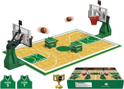 Vista 10 de Juguete educativo de bloques de construcción, placas base de cancha de baloncesto y juegos de 2 soportes de baloncesto ladrillos de construcción