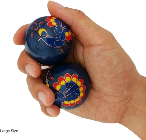Vista 2 de Top Chi Chiming Peacock Baoding Bolas con soporte de bambú (grande 2 pulgadas)