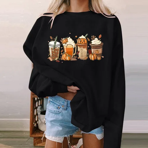 Vista 2 de Disfraz de mujer casual de moda con estampado de Halloween de manga larga con cuello redondo