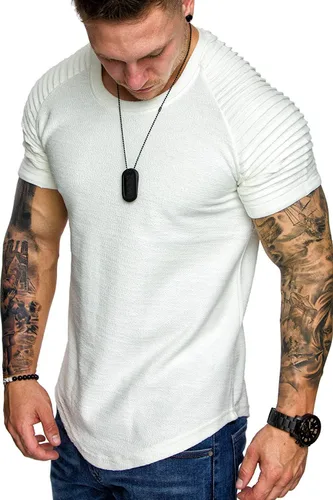 Vista 33 de COOFANDY Camiseta Muscular para Hombre de Manga Raglán Plisada Camiseta de Culturismo para Gimnasio Manga Corta Camisas de Entrenamiento de Moda