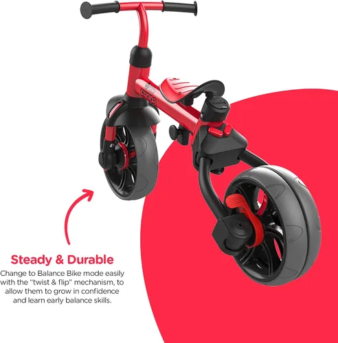 Vista 5 de Yvolution Y Velo Flippa - Triciclo convertible a bicicleta de balance 4 en 1 para pequeños de 2 a 5 años Rojo