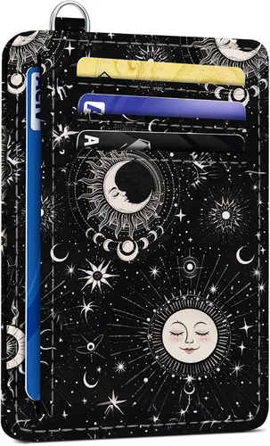 Vista 15 de SEAVILIA Tarjetero de crédito para mujer, cartera RFID para mujer, tarjetero de bolsillo frontal delgado y minimalista, bonito estuche delgado