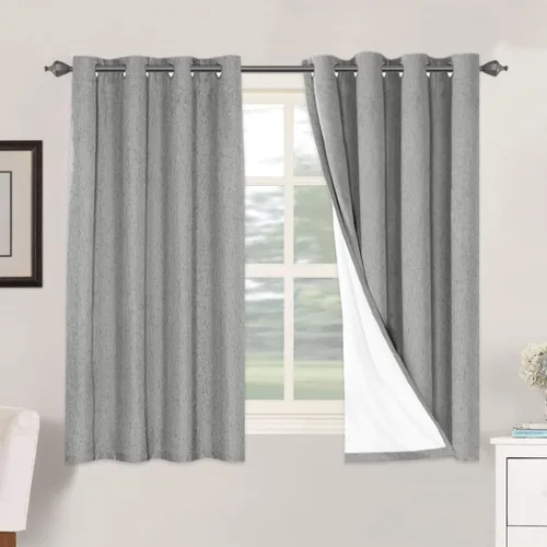 Vista 129 de H.VERSAILTEX Cortinas 100% opacas con aislamiento térmico, texturizadas, de lino, con bloqueo completo de calor y luz, para sala de estar y Negro