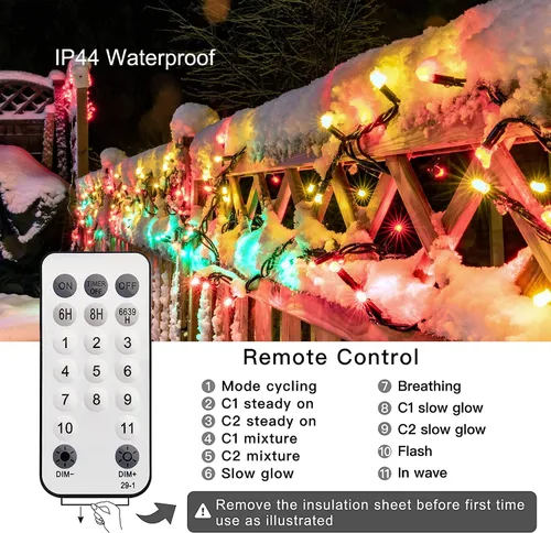 Vista 6 de LYHOPE Luces de Navidad, 98.4 pies, 300 luces LED de hadas de Navidad, luces blancas cálidas y multicolor, con control remoto, 11 modos, luces