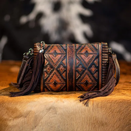 Vista 2 de Montana West Cowhair - Bolso cruzado de piel para teléfono celular, cartera para mujer, vaquera occidental, pequeño bolso cruzado