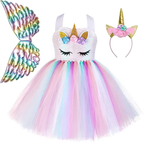 Vista 2 de Jxstar Disfraz de unicornio de flores para niñas vestido de fiesta de tutú de princesa