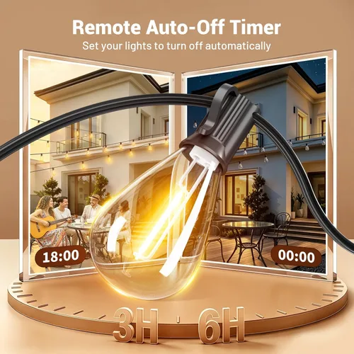 Vista 6 de Guirnalda de luces para exteriores de 200 pies con control remoto, luces de patio impermeables con 72+2 bombillas LED inastillables, decoración