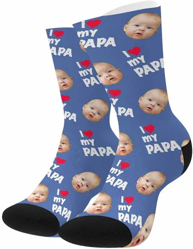 Vista 4 de Calcetines personalizados para convertir tu foto en I Love My Papa Calcetines personalizados unisex para regalo único, color3