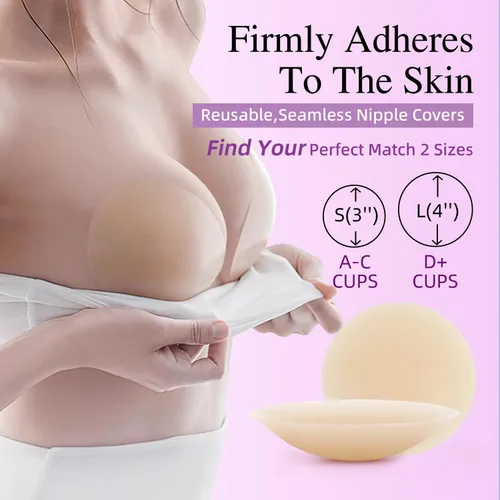 Vista 4 de Fundas para pezones para mujer, reutilizables, adhesivas, de silicona, diseño invisible y lavable con caja de viaje