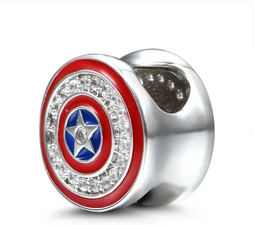 Vista 3 de Dije divertido de diseño del Capitán América para pulsera, Plata esterlina, Circonita Cúbica