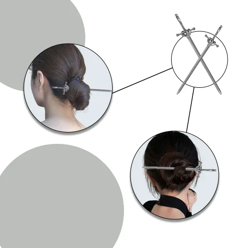Vista 6 de 2 palillos para el cabello vintage para niñas, estilo chino, horquillas para cabello largo, accesorios para el cabello (negro)