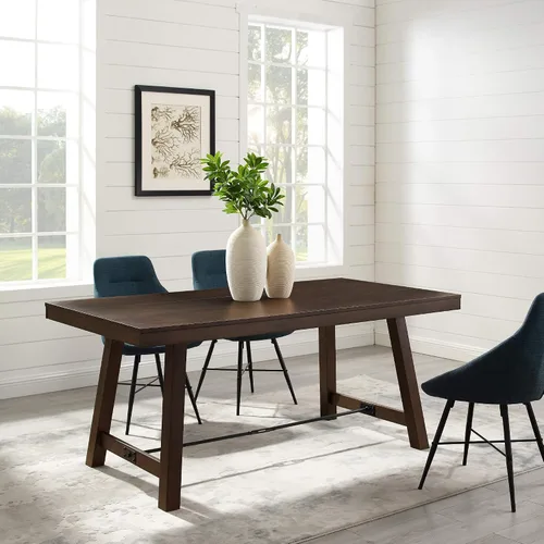 Vista 2 de Walker Edison Liam Rustic Farmhouse - Mesa de comedor estilo caballete, 70 pulgadas, roble marrón oscuro