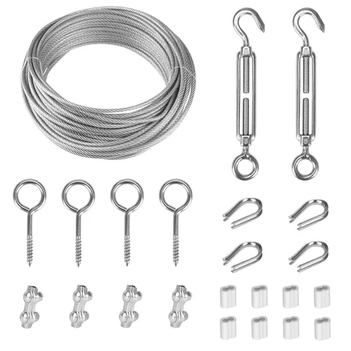 Vista 9 de Kit de enrejado de alambre TooTaci, cable de 50 pies 1/16" de acero inoxidable recubierto de vinilo, kit tensor tensor de M5, cable de acero