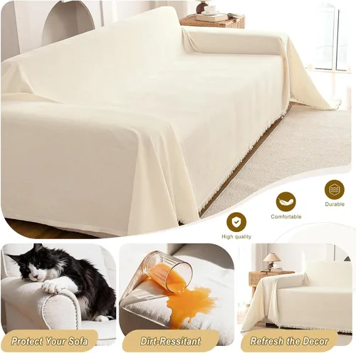 Vista 5 de Funda de felpilla para sofá, funda suave con borlas para sofá, funda de sofá para sofá de 2 puestos, funda de sofá, protector de muebles lavable