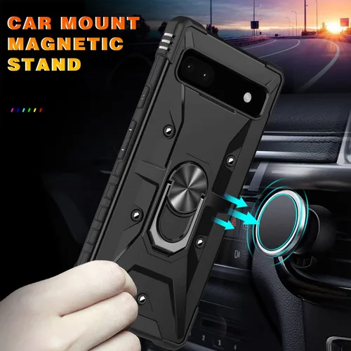 Vista 3 de Asuwish Funda compatible con Google Pixel 6A 5G 2022 y protector de pantalla de vidrio templado con soporte de anillo, soporte de soporte, metal
