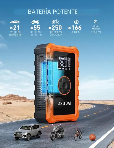Vista 4 de AstroAI - Arrancador portátil S8 con compresor de aire, pico de 1500 A (gasolina hasta 6.0 L y diésel 3.0 L), inflador de 150 PSI con apagado