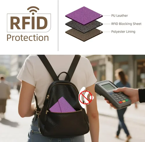 Vista 146 de Zoppen - Billetera de viaje con bloqueo RFID multiusos (Ver.4) Portatarjetas de pasaporte y vacunas, organizador de documentos de tres pliegues