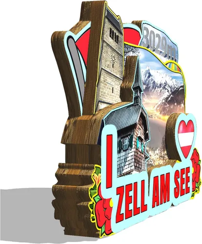 Vista 2 de Austria Zell Am See - Imán para nevera, diseño de madera en 3D, para viajes, coleccionables, decoración hecha a mano