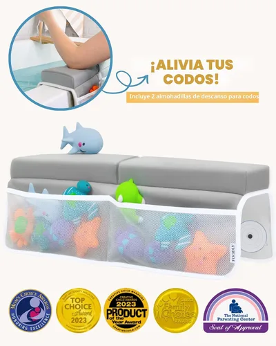 Vista 3 de Cómodo juego de rodilleras y coderas de baño para bebé, almohadilla gruesa de espuma viscoelástica con soporte para el codo, cojín de bañera