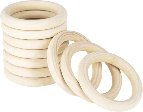 Vista 9 de 10 unidades de anillos de madera sin terminar de 75 mm para manualidades, 3 pulgadas de madera maciza natural para manualidades DIY sin pintura