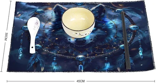 Vista 2 de Wolf Dream Catcher Placemats Set of 6 Resistant Table Mats Washable Place Mats for Dinner Party Table Decoration