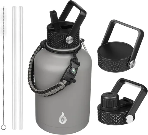 Vista 17 de BJPKPK Botellas de Agua Aisladas con Tapa de Pajita, Botella de Agua de Acero Inoxidable de 18oz, Termo Frío Caliente con 3 Tapas, Vaso de Viaje a