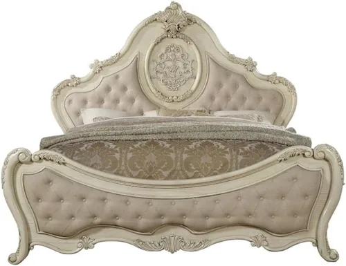 Vista 3 de ACME Ragenardus - Cama Queen - 27010Q - Lino beige y blanco antiguo