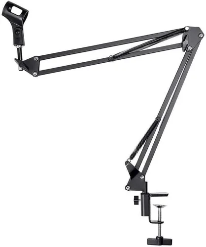Vista 8 de Monoprice Soporte de micrófono de difusión de tijera, con cable mini USB integrado, soporta hasta 2 libras, puede extenderse 33 pulgadas - Serie