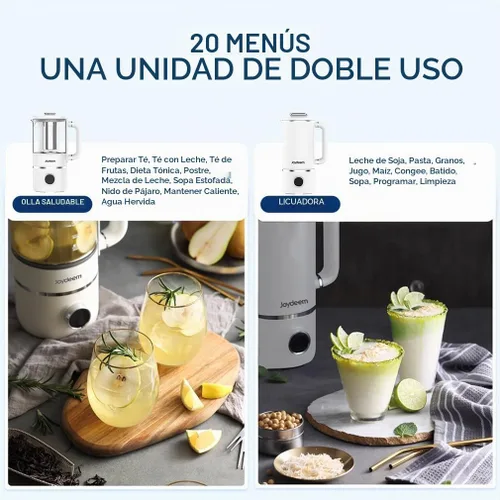 Vista 3 de Joydeem JD-PB8200 - Licuadora compacta con 10 menús, licuadora de cocción silenciosa para leche de soja, pasta y jugo, acero inoxidable 304