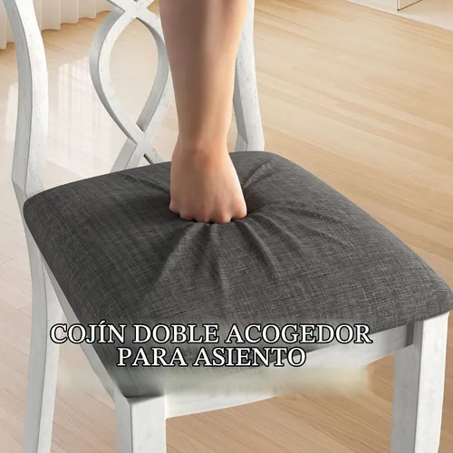 Vista 3 de VECELO Juego de mesa de comedor de madera maciza de 7 piezas con 6 sillas tapizadas, diseño moderno de fácil montaje para cocina y espacios