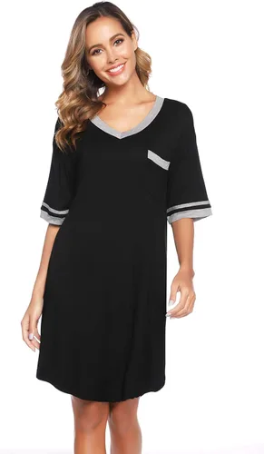 Vista 7 de Vlazom Women's Sleep Shirt Short Sleeve Night Shirts V Neck Nightdress Sleepwear S-XXL
