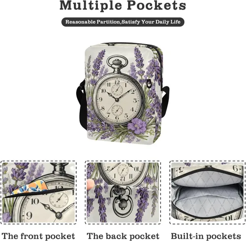 Vista 2 de Merry Christmas Vintage Pocket Watch Lavender small messenger bag for men shoulder bag crossbody Woman Cross Body Purse Shoulder Handbags Adjustable