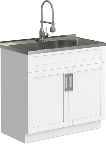 Vista 12 de SIMPLIHOME Hennessy - Lavabo y armario de lavandería de acero inoxidable de 24 pulgadas, color blanco Blanco (Glacier White)