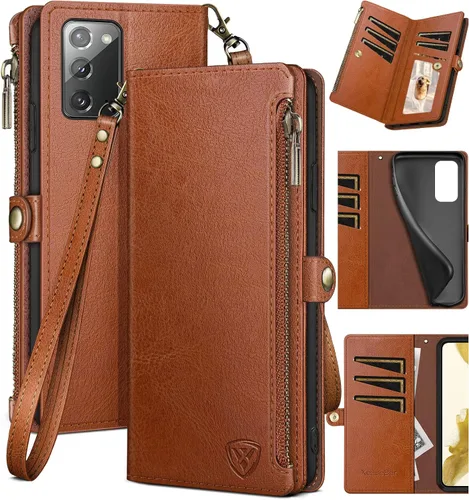 Vista 8 de XcaseBar Funda tipo cartera para Samsung Galaxy Note 20 con cremallera y tarjetero de crédito con bloqueo RFID, funda de piel sintética con tapa
