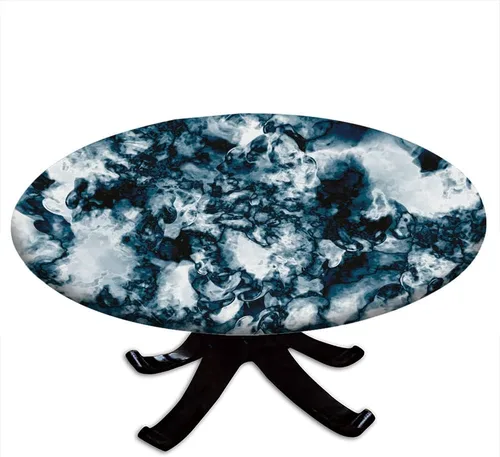 Vista 13 de Mantel redondo ajustable de mármol, diseño regular de piedra nostálgica, borde elástico, impermeable y lavable, apto para mesa de 24 pulgadas
