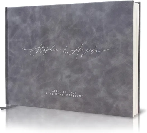 Vista 17 de MUUJEE Libro de visitas personalizado con brillo bronce - Libro de invitados moderno personalizado de alta calidad para recepción de boda, fiesta