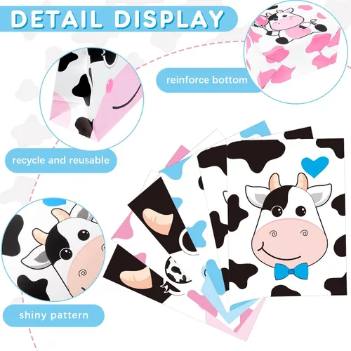 Vista 3 de Leinuosen Paquete de 24 bolsas de golosinas con estampado de vaca, bolsas de regalo de fiesta de vacas para niños, cajas de regalos con temática