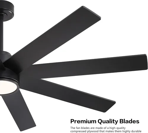 Vista 7 de WINGBO Ventiladores de techo CC grandes de 72 pulgadas con luces y control remoto, 3 varillas descendentes, 8 cuchillas de madera contrachapada