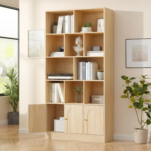 Vista 9 de Housoul Estantería de 71 pulgadas de alto con 10 cubos y 3 puertas, estantería de 4 niveles, estantería abierta con gabinete, organizador de Negro