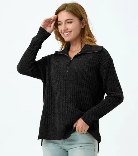 Vista 4 de MISSFASHION Beyond - Suéter de felpilla para mujer, de manga larga, cuello redondo, suéter de punto acanalado, blusa de punto acanalado