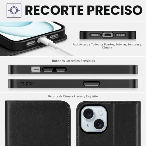 Vista 7 de TUCCH Funda tipo cartera con 3 ranuras para tarjetas para iPhone 15