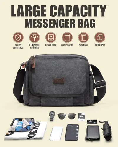 Vista 4 de Bolso de Mensajero para Hombre, Bolsa Bandolera Estética, Bolso de Hombro de Lona Clásico y Resistente al Agua Unisex