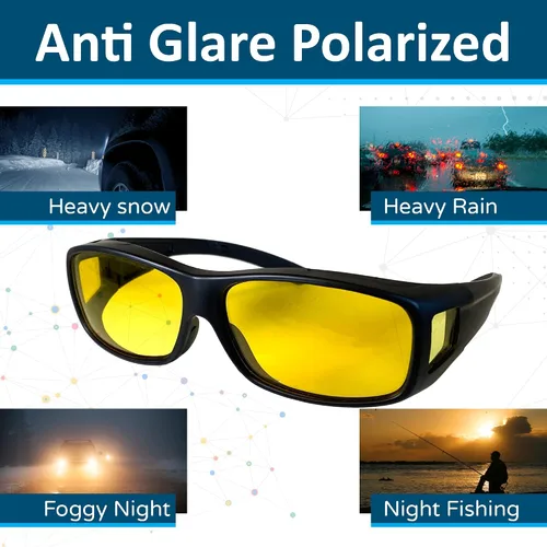 Vista 4 de Fit Over Polarized Night Vision Glasses Anti reflective Anti Glare UV-400 Wear Over Driving Glasses