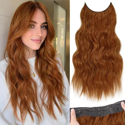 Vista 47 de KooKaStyle - Extensiones de cabello con hilo invisible, diadema transparente, ajustables, 4 clips fijadores, cabello largo y ondulado de 12