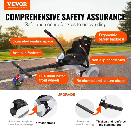 Vista 2 de VEVOR Hoverboard Seat Attachment, Adjustable Frame, 220 LBS Capacity, Fits 6.5" 8" 8.5" 10" Hoverboards, Go Kart Accessory for Kids & Adults