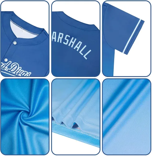 Vista 2 de Camiseta de béisbol con degradado personalizado, nombre, número y logotipo personalizados para hombres, mujeres y niños