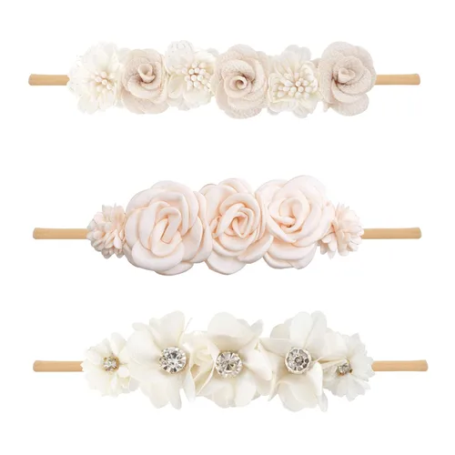 Vista 9 de Diadema floral de nailon para bebé, corona de flores, banda elástica para el cabello, 3 piezas, accesorios para el cabello, regalo para niñas, 2#